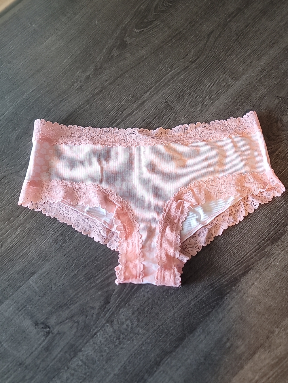 Victoria's secret Pink Cotton Lace Trim Floral Cheeky Panty LARGE ORANGE